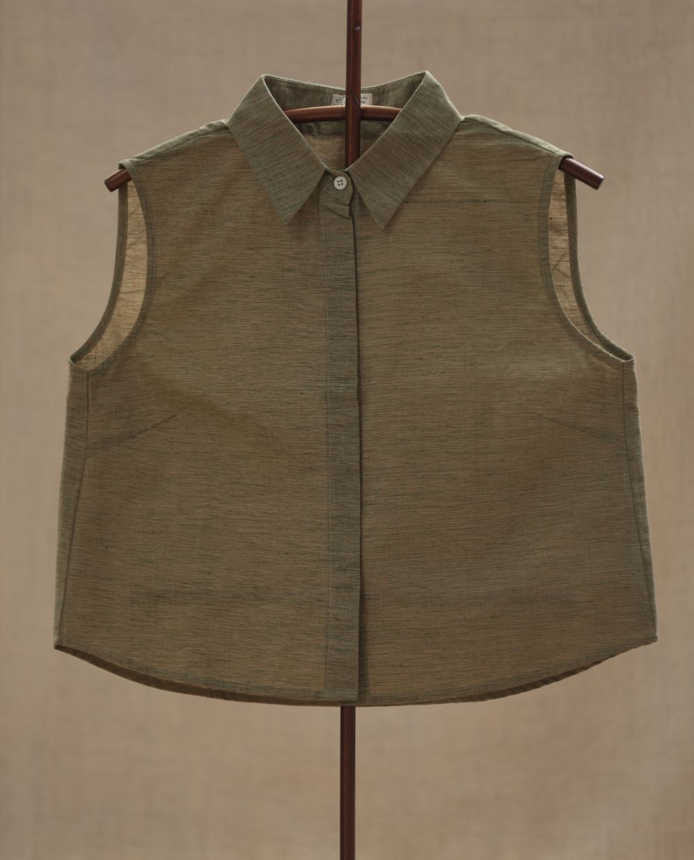 Crop shirt - Khadi Cotton-Green - Handloom