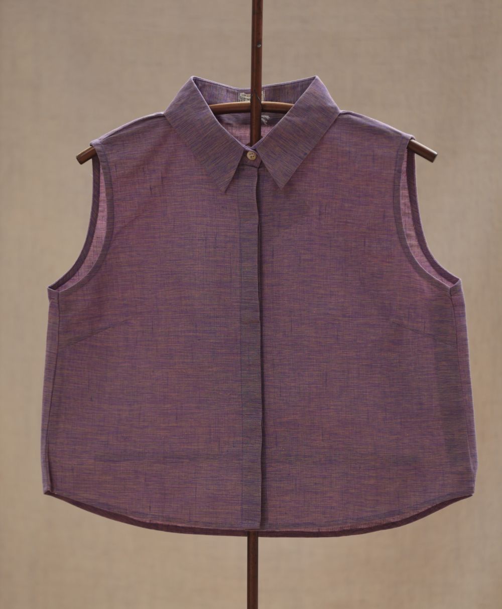 Crop shirt - Khadi Cotton-Purple - Handloom