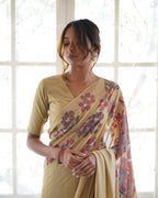 Silk Georgette Hand Block Printed Mustard Saree