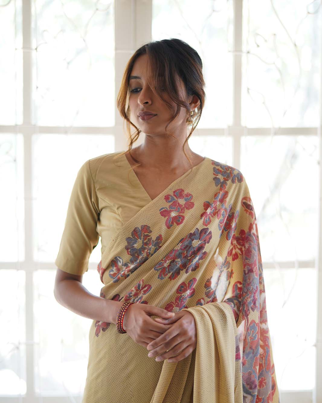 Silk Georgette Hand Block Printed Mustard Saree