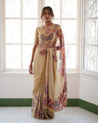 Silk Georgette Hand Block Printed Mustard Saree