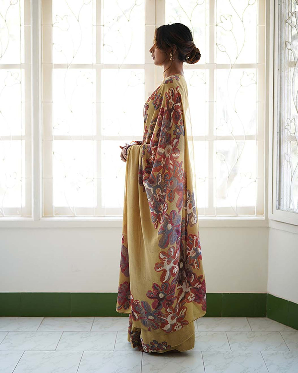 Silk Georgette Hand Block Printed Mustard Saree