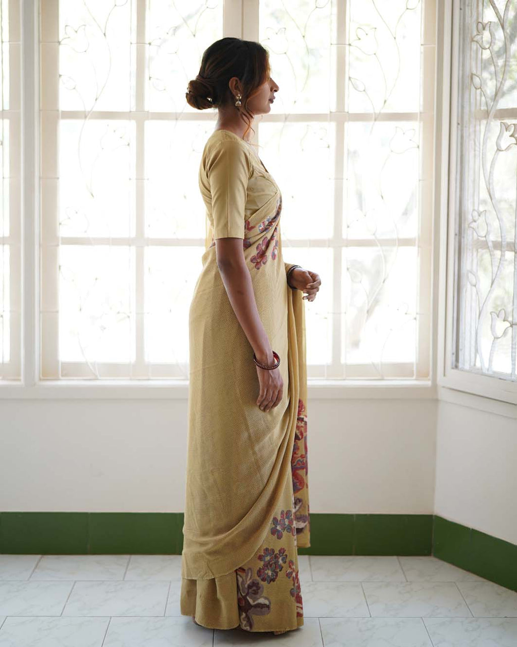 Silk Georgette Hand Block Printed Mustard Saree