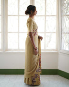 Silk Georgette Hand Block Printed Mustard Saree