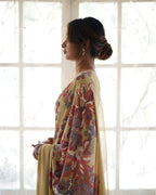 Silk Georgette Hand Block Printed Mustard Saree