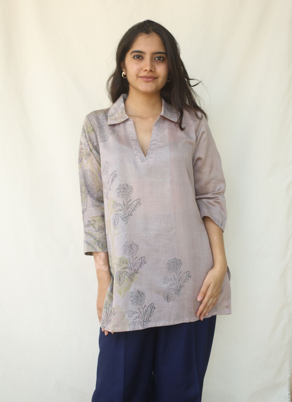 Silk Mauve hand block printed Tunic