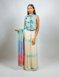 Crepe Silk Hand Block Printed Creme Saree