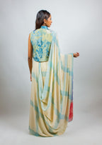 Crepe Silk Hand Block Printed Creme Saree
