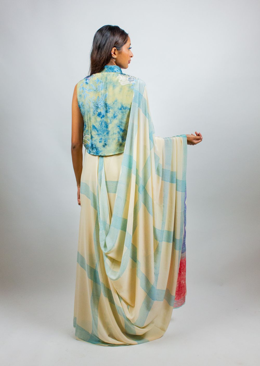 Crepe Silk Hand Block Printed Creme Saree